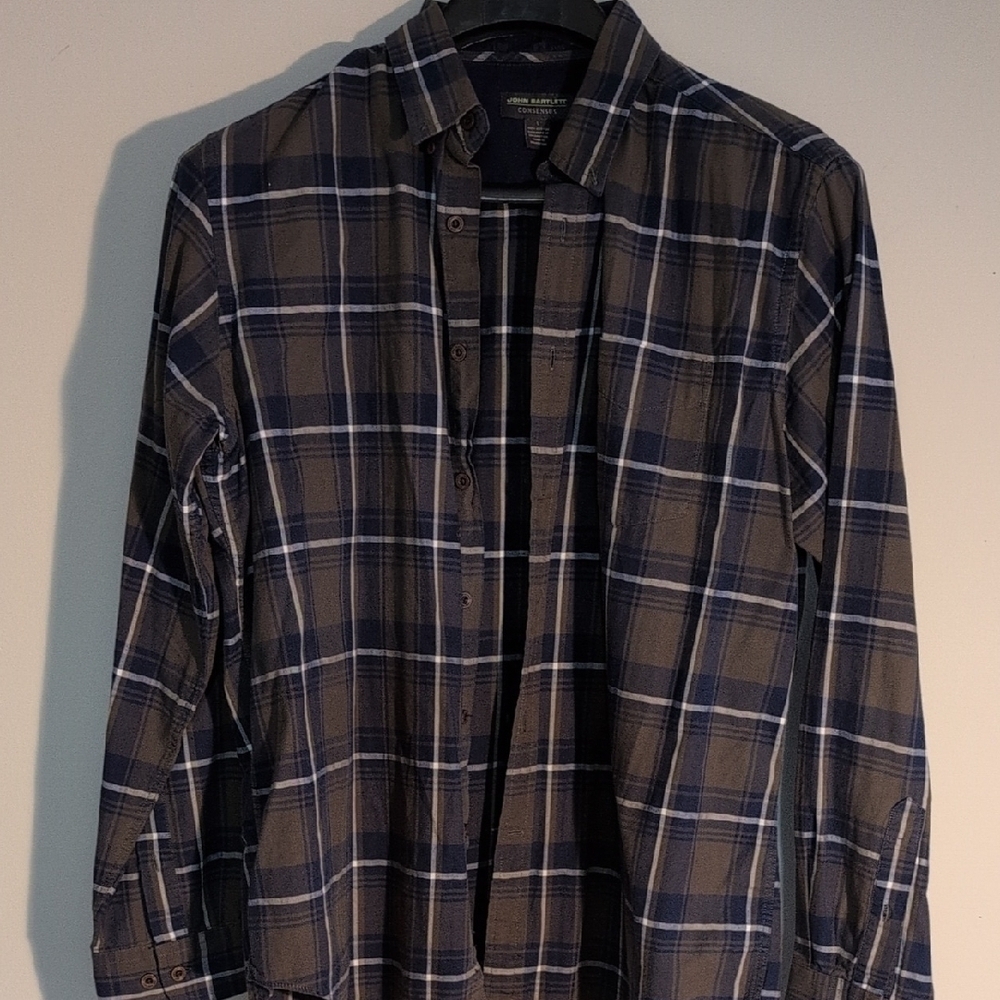 Mens Blue Brown Plaid Shirt